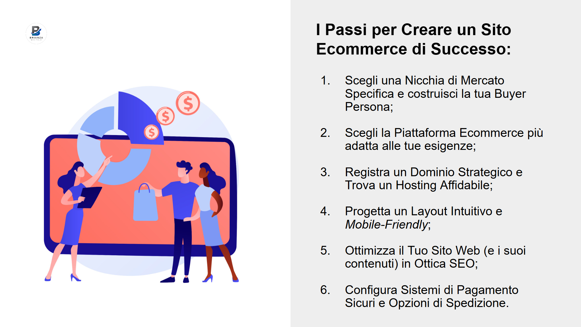 Immagine che mostra al lettore le componenti di una Strategia per creare un sito Ecommerce