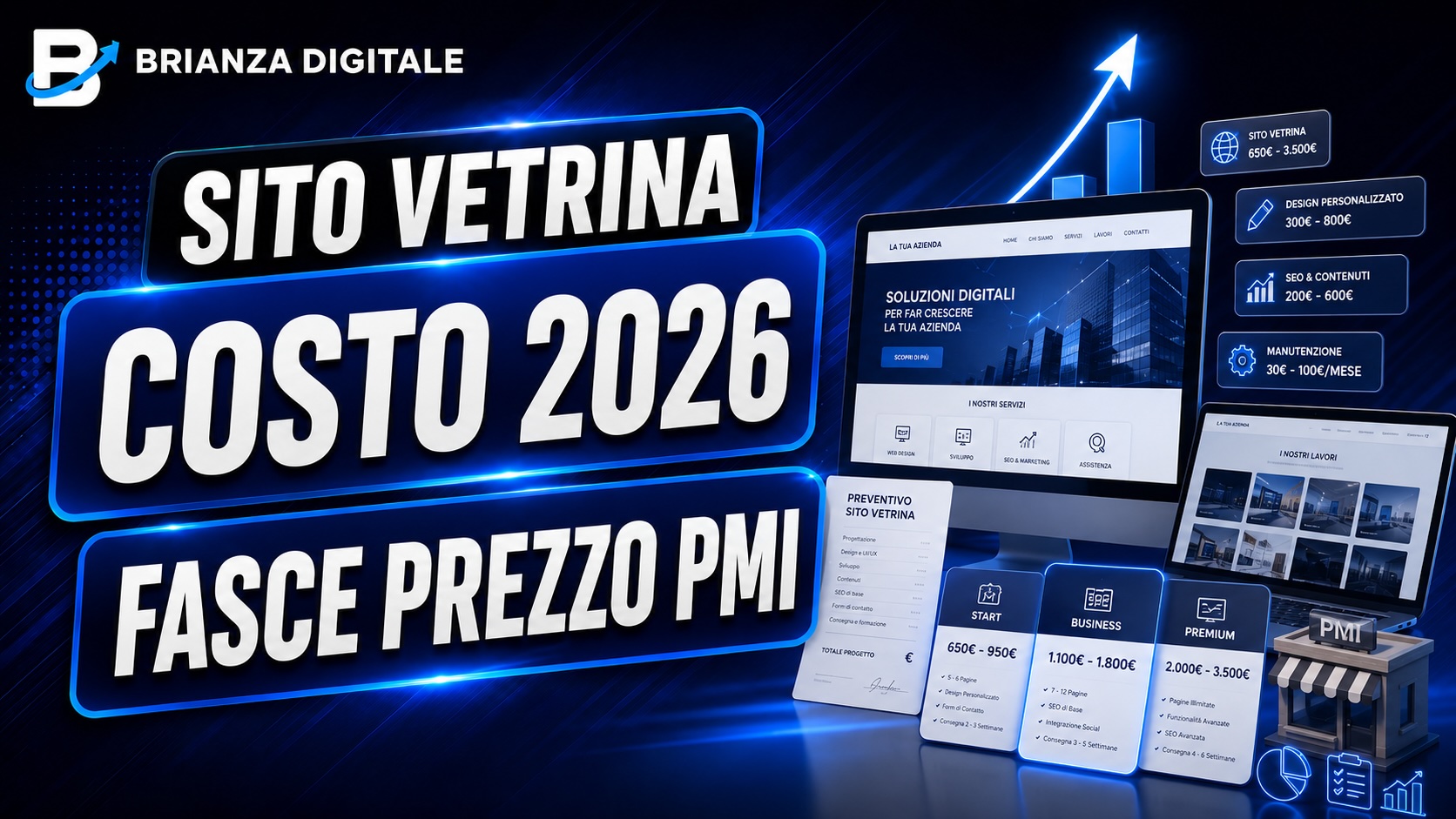 Sito vetrina costo 2026 per PMI in Brianza con analisi prezzi e preventivo web
