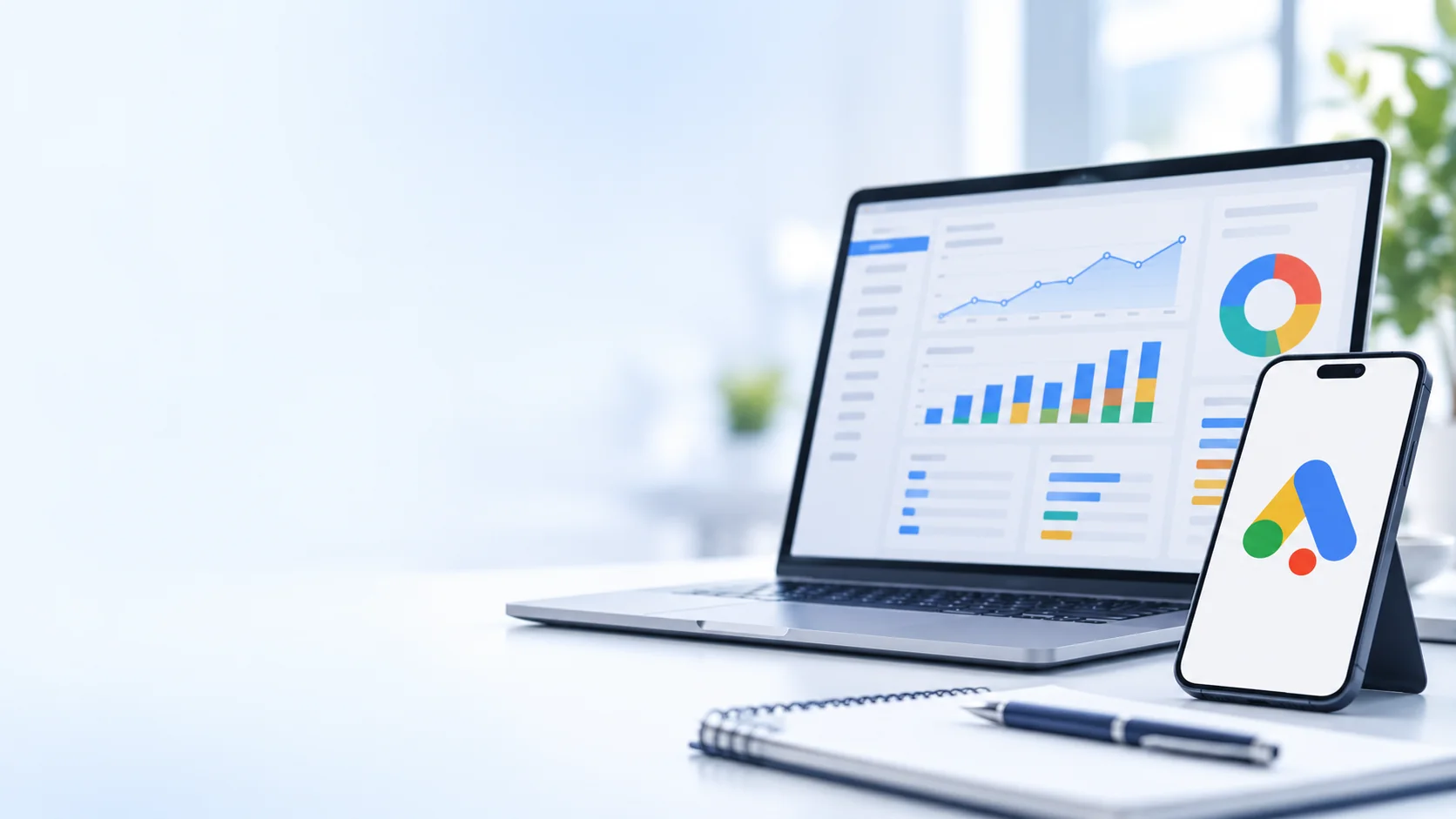 Dashboard di campagne Google Ads per aziende di Monza su laptop e smartphone