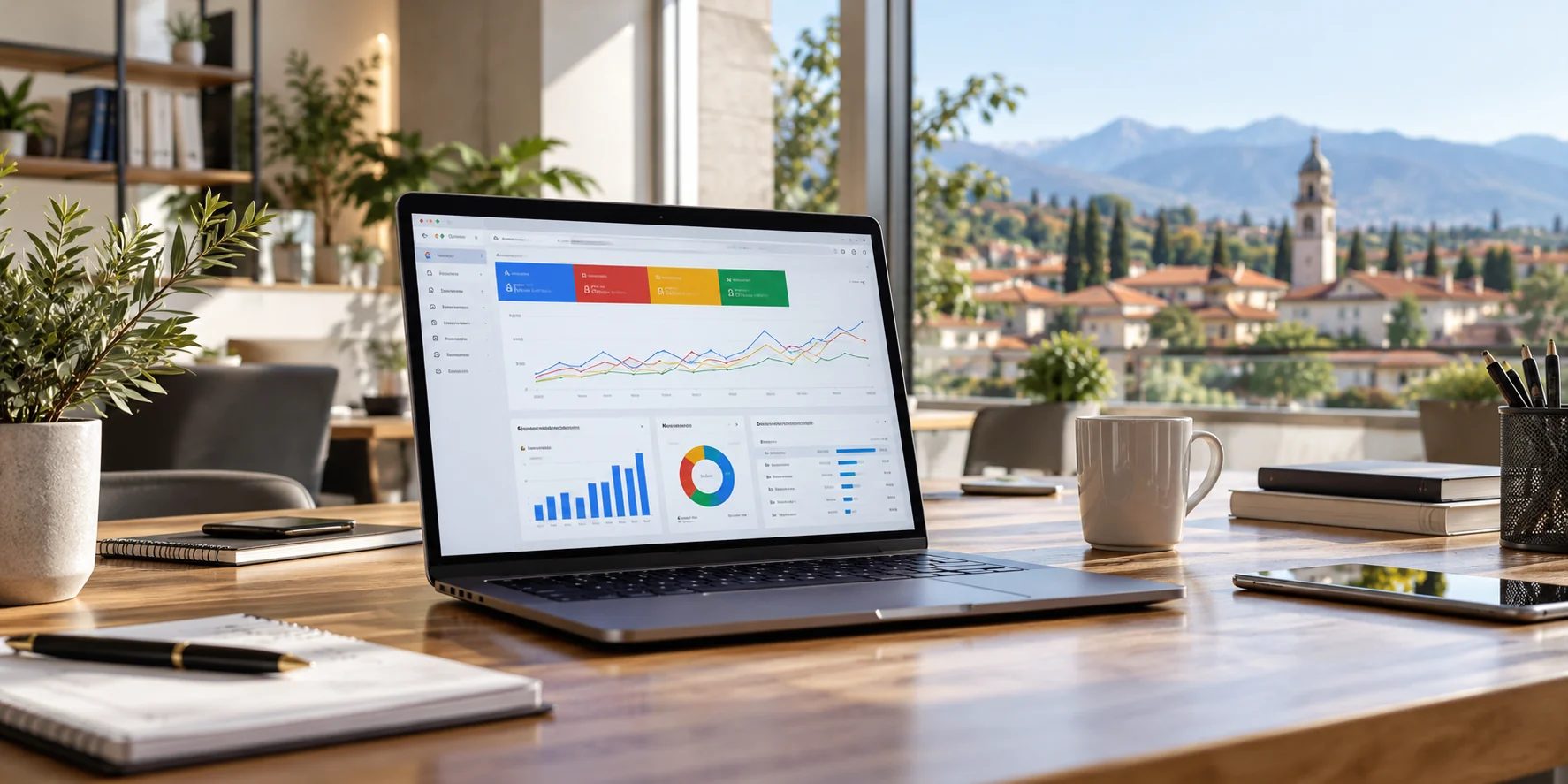 Google Ads Giussano: analisi di campagne pubblicitarie su laptop per aziende e professionisti.