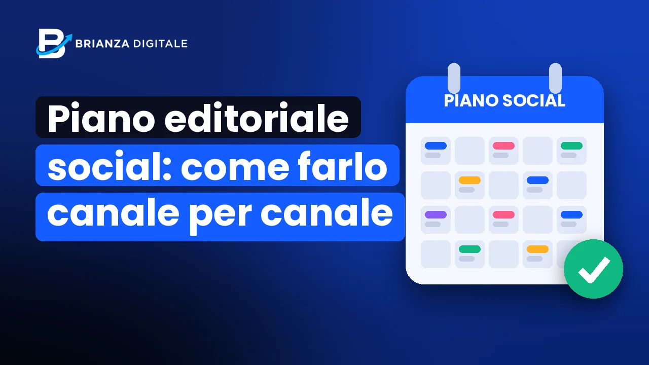Piano editoriale social: logo Brianza Digitale, titolo della guida e calendario dei contenuti social