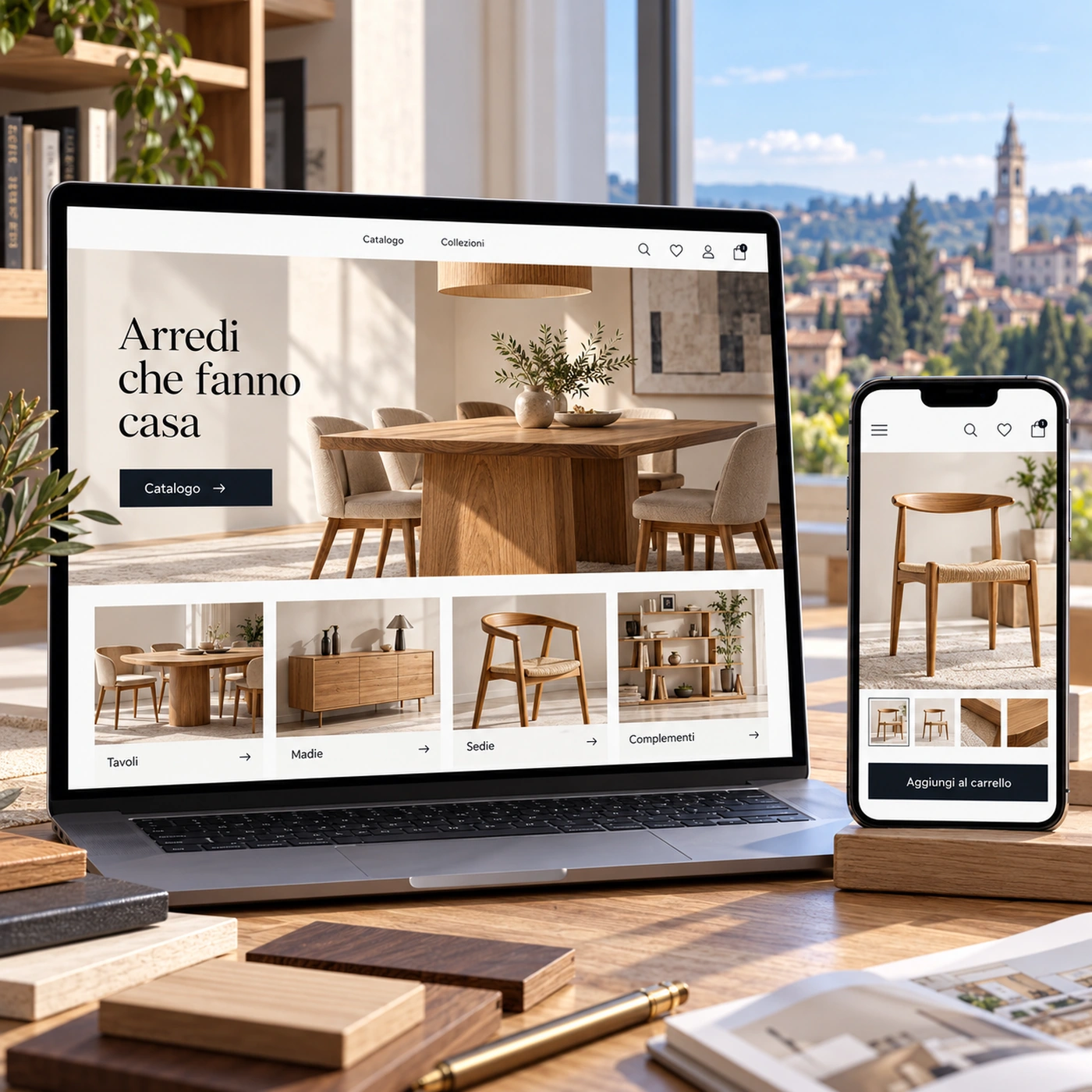 Realizzazione e-commerce Cantù: catalogo di arredo online su computer e smartphone.