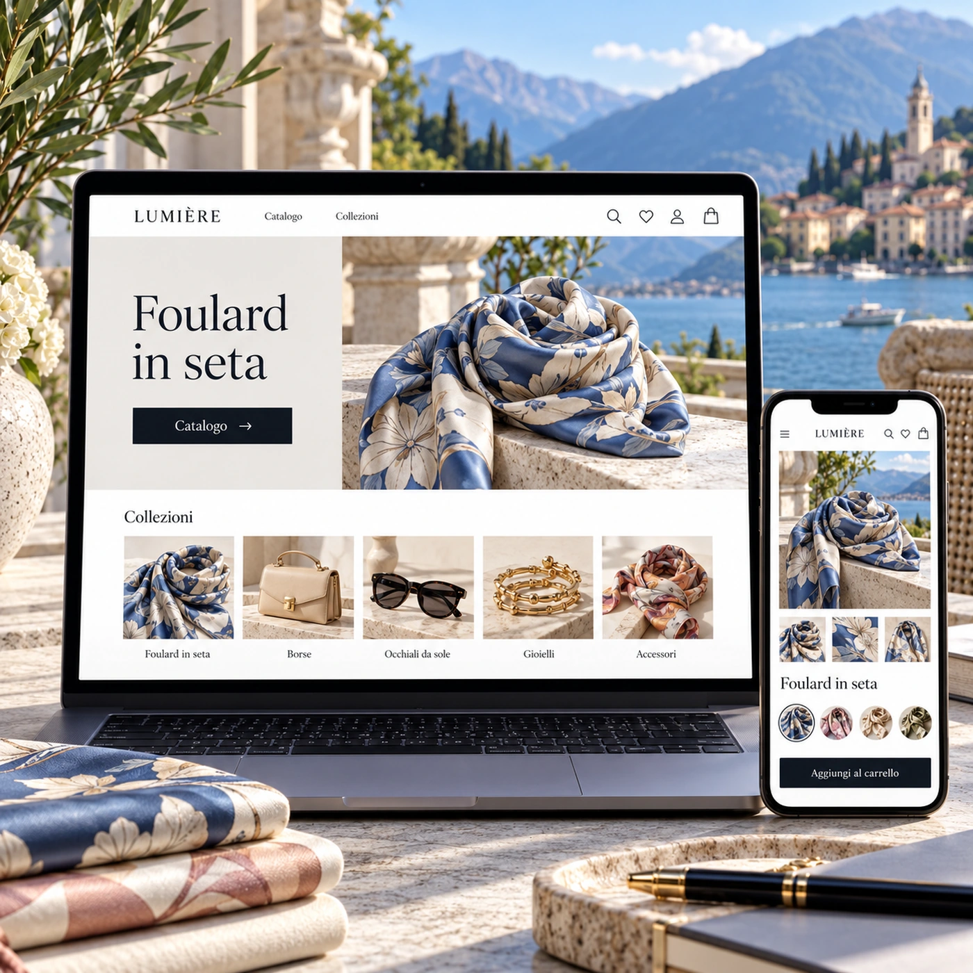 Realizzazione e-commerce Como: negozio online professionale su computer e smartphone.