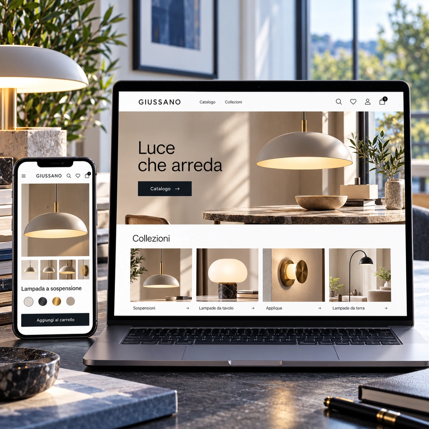 Realizzazione e-commerce Giussano: negozio online professionale su computer e smartphone.