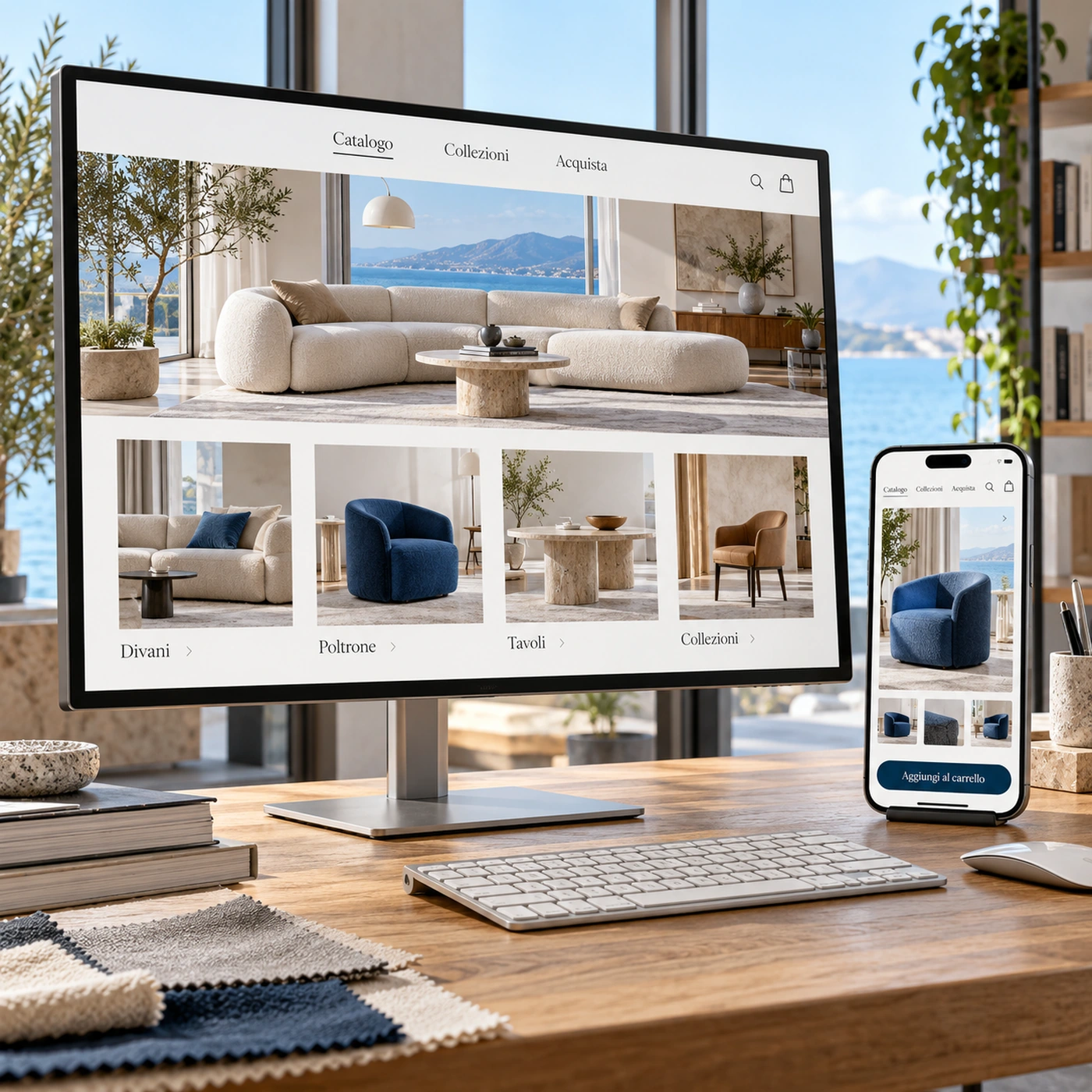 Realizzazione e-commerce Lissone: negozio online di design su computer e smartphone.