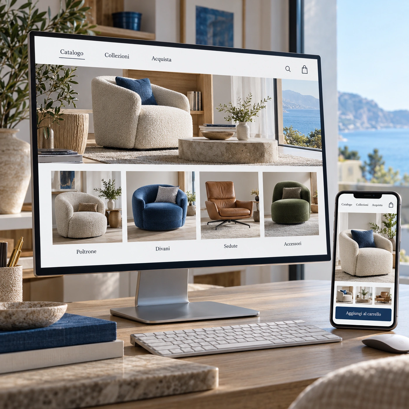 Realizzazione e-commerce Meda: negozio online professionale visualizzato su computer e smartphone.