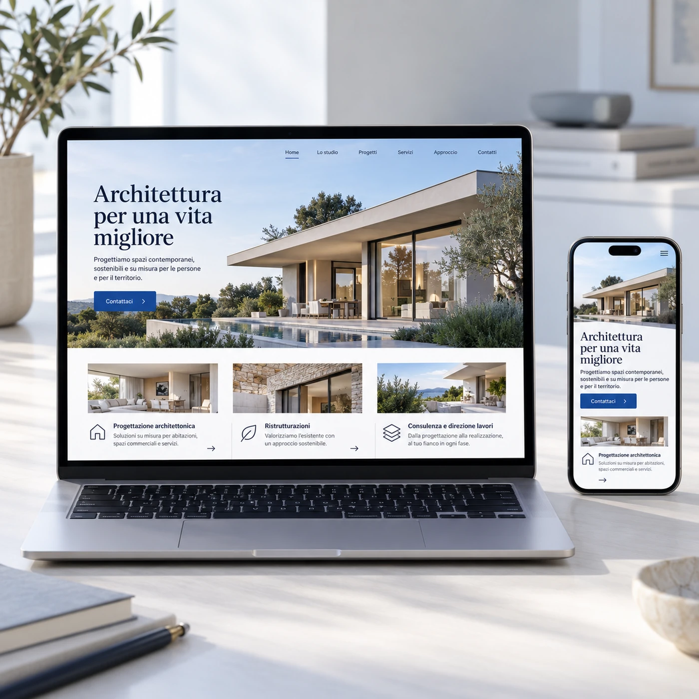 Realizzazione sito web Cesano Maderno: mockup di un sito professionale visualizzato su laptop e smartphone.