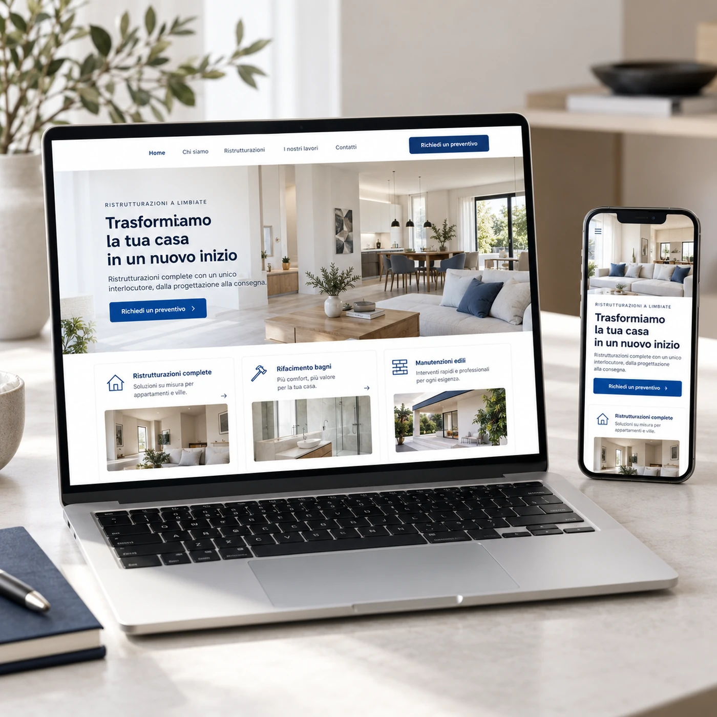 Realizzazione sito web Limbiate: mockup di un sito professionale visualizzato su laptop e smartphone.