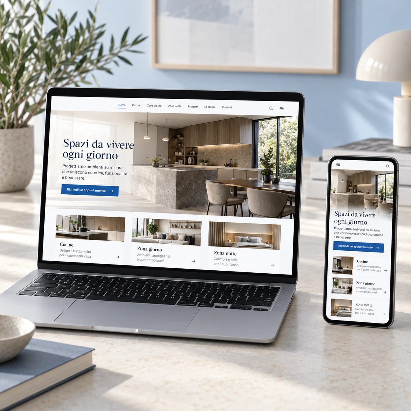 Realizzazione sito web Lissone: mockup di un sito professionale visualizzato su laptop e smartphone.