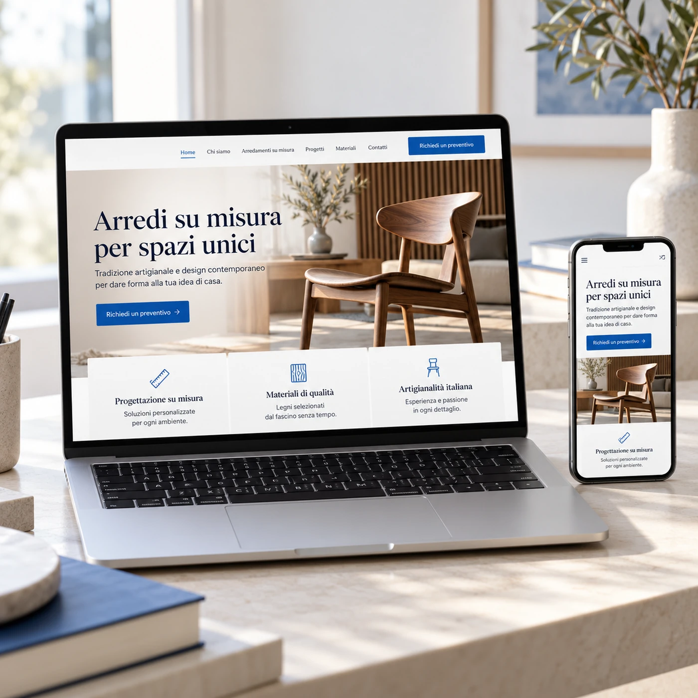 Realizzazione sito web Meda: mockup di un sito professionale visualizzato su laptop e smartphone.